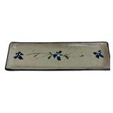 Hand-Painted Rectangular Ceramic Tray with Blue Floral Design, 14 Inch