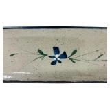 Hand-Painted Rectangular Ceramic Tray with Blue Floral Design, 14 Inch