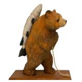 Set of 3 Wooden Bear Fishing Figurines Including TJ Carver and JDC, 8 Inches High