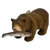 Set of 3 Wooden Bear Fishing Figurines Including TJ Carver and JDC, 8 Inches High