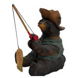 Set of 3 Wooden Bear Fishing Figurines Including TJ Carver and JDC, 8 Inches High