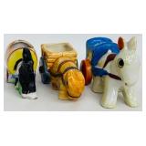 Set of 3 Vintage Japanese Ceramic Donkey and Cart Figurines