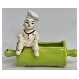 Hollywood Ceramic Match Holder with Little Baker on Green Rolling Pin