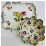 Decorative China Tray and Footed Dish with Rose Motif