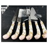 Set of 6 English Stainless Steel Cutlery with Floral Handles
