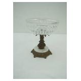 Vintage Crystal Bowl With Brass and Marble Base