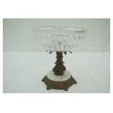 Vintage Crystal Bowl With Brass and Marble Base