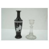 Vintage 1958 Jim Beam Greek Style Glass Vase & Antique/Vintage Baccarat Crystal Candlestick