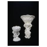 Vintage White Ceramic Cherub Wall Mounted Sculpture & Planter