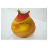 Yellow/Red Swirl Design Glass Vase