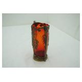 Vintage Red Glass Vase w/Copper Alloy Metal Stand: USSR 1970s
