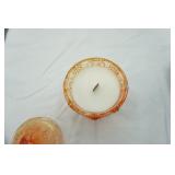 Vintage Jeannette Harvest Grapes Amber Red Carnival Glass Candy Dish made into Vanilla Lavender Candle
