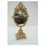 Antique Cast Metal Tabletop Vanity Mirror