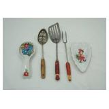Vintage Kitchen Utensils (Ekco USA Slotted Spoon), Lefton China Hand Painted Dishw/Girl