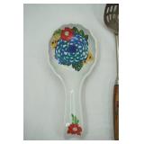 Vintage Kitchen Utensils (Ekco USA Slotted Spoon), Lefton China Hand Painted Dishw/Girl