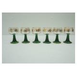 (6ct) Vintage Green Stem Roemer Wine Glasses 4.5" tall