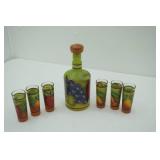 Hand-Painted Decanter and Shot Glasses