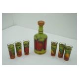 Hand-Painted Decanter and Shot Glasses