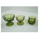 Vintage Anchor Hocking Fairfield Avocado Green Pieces, Viking Glass Purple Lilac Handkerchief Basket