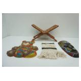 Wooden Decor-Tribal Mask; India Book Holder, and Foam Craft patchwork Teddy