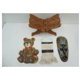 Wooden Decor-Tribal Mask; India Book Holder, and Foam Craft patchwork Teddy