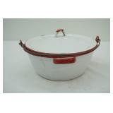Vintage/Antique White Enamelware with Red Trim Pot and Lid