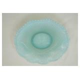 Antique Blue Opalescent Ribbed Spiral Ruffled Bowl