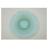 Antique Blue Opalescent Ribbed Spiral Ruffled Bowl