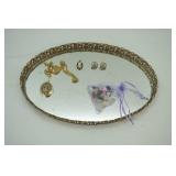 Vintage Vanity Tray and Costume Jewelry & Buttons