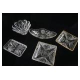 Vintage Hazel-Atlas "Soundwave" Pattern Depression Glass Candy Dishes with Gold Trim & more