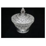 Vintage Hollywood Pressed Glass Footed Candy Dish with Lid