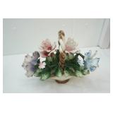 Vintage Capodimonte Porcelain Flower Basket 10" tall