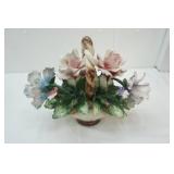 Vintage Capodimonte Porcelain Flower Basket 10" tall
