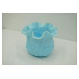 Vintage Fenton Blue Ruffled Satin Glass Vase