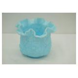 Vintage Fenton Blue Ruffled Satin Glass Vase