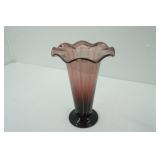 Vintage Fenton Amethyst Vase w/Ruffled Top & White Stripes