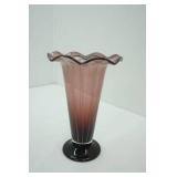Vintage Fenton Amethyst Vase w/Ruffled Top & White Stripes