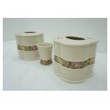 Croscill Riverside Floral Banded Porcelain Tissue Box Covers & Brush Holder