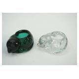 Kitty Collectibles: Clear & Green Sleeping Cat Glass Votives; Cat & Bird Candle Snuffer