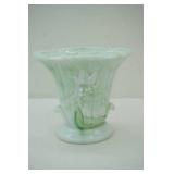 Vintage Fenton Amber Glass Shoe; Vintage Blue Pressed Glass Candy Dish; Vintage Amber Carnival Glass Relish Dish; Akro Agate Lily Vase