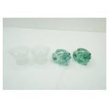 Art Glass Frog Votives; Satin Glass Leaf Candle Holders