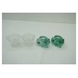 Art Glass Frog Votives; Satin Glass Leaf Candle Holders