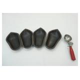 (4ct) Wooden Salad Bowls; Red Bakelite Handle Crawford Stainless Ice Cream Scoop