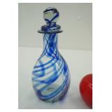 Glass Vase; Blue Swirl Decanter; Glass Apples