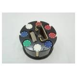 Vintage Wooden Poker Chip Carousel with Poker Chips and Cards