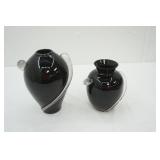 Black Art Glass Vases with Clear Swirl: Two