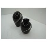 Black Art Glass Vases with Clear Swirl: Two