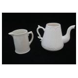 Gien Pont Aux Choux White Teapot & Ironstone Milk Pitcher