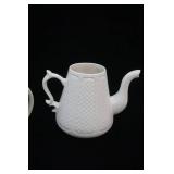 Gien Pont Aux Choux White Teapot & Ironstone Milk Pitcher