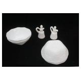 Vintage Milk Glass Bowls (4ct)  & Fenton Hobnail Glass Cruets with Stoppers (2ct)